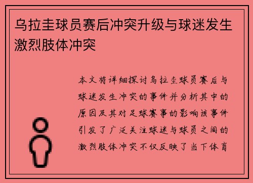 乌拉圭球员赛后冲突升级与球迷发生激烈肢体冲突 乌拉圭球员赛后冲突升级与球迷发生激烈肢体冲突